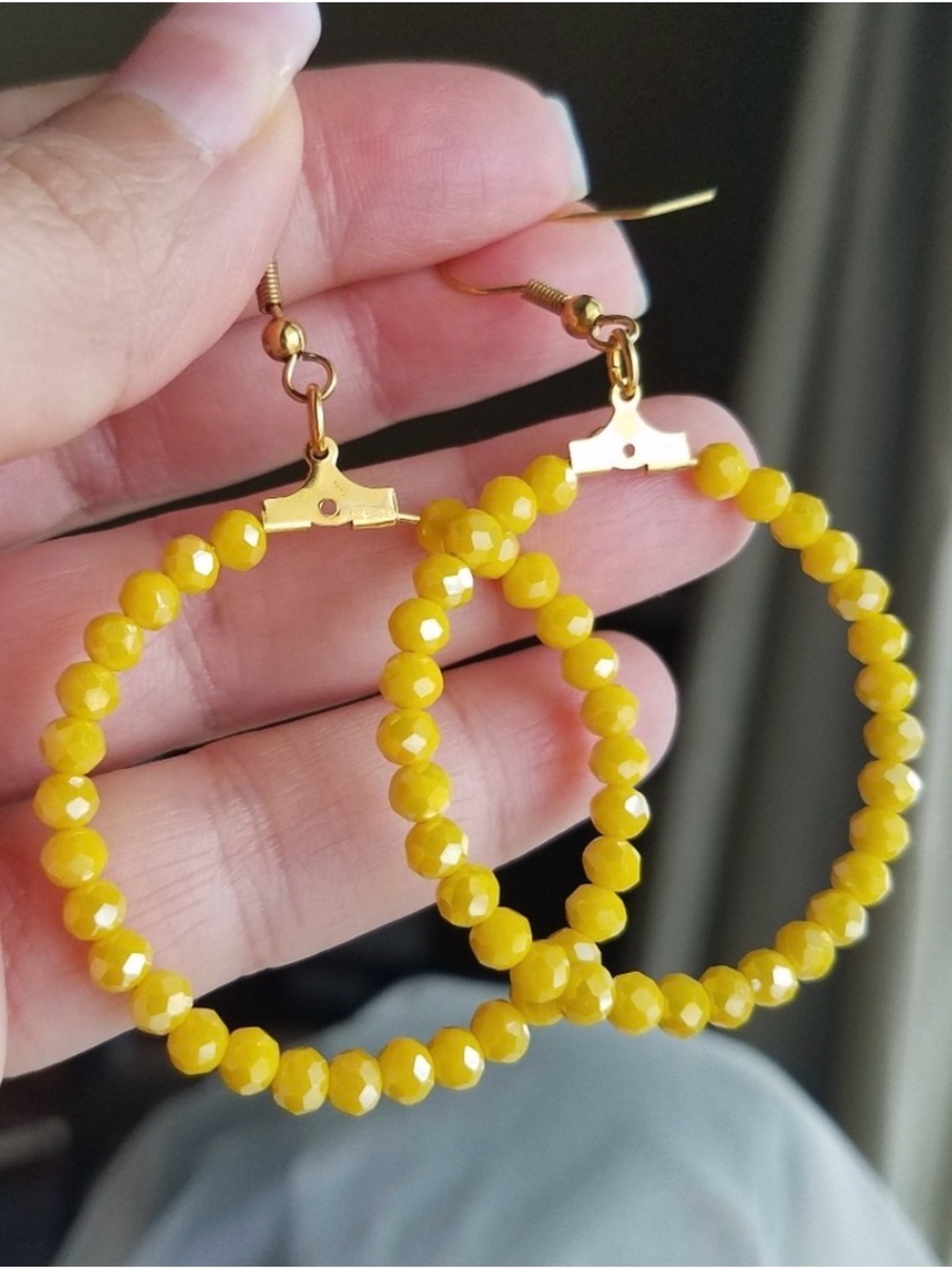 Swarovski Elements Large Milky Matte Yellow Crystal Gold Tone Hoops NWT